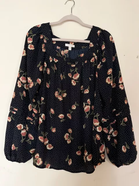 LC Lauren Conrad Navy Polka Dot Floral Blouse Shirt Size XXL New Without Tags