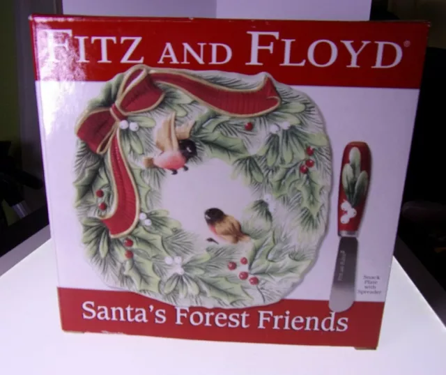 Fitz & Floyd Santa's Forest Friends Snack Plate and Spreader