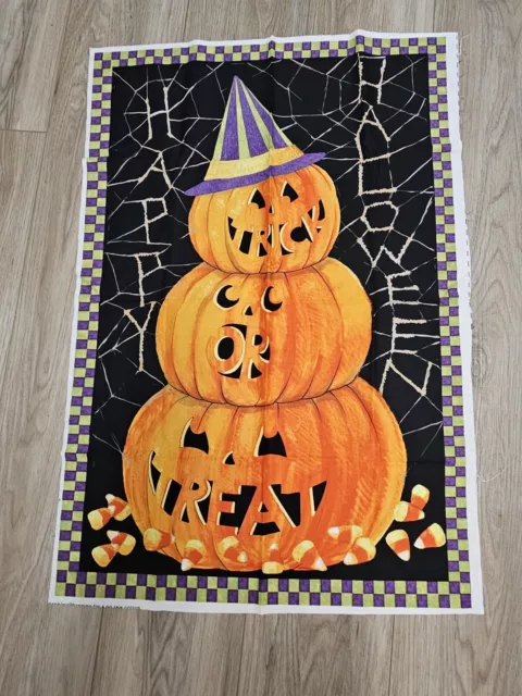 Happy Halloween Fabric Panel Jack O'Lantern and Other Fabric Pieces Lot of 3