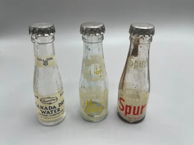 Vintage Canada Dry Empty Miniature Bottles Club Soda Water, Hi-Spot & Spur