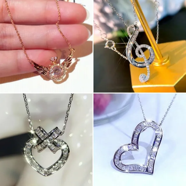 Silver Zircon Heart Butterfly Pendant Necklace Clavicle Chain Women Jewelry Gift