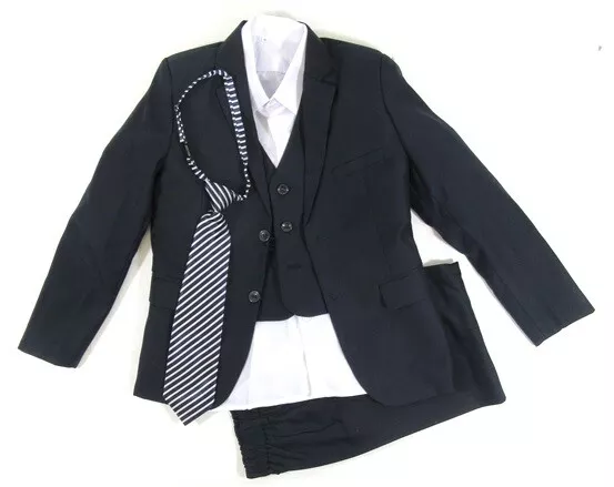 Formal Tuxedo Suit 5 Piece Page Wedding Boy Grey Black 1-15 Childrens Teens Boys