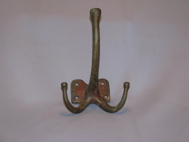 Antique Cast Iron 6" Coat Hat Harness Tack Double Hook w/ Old Paint 3 Prong