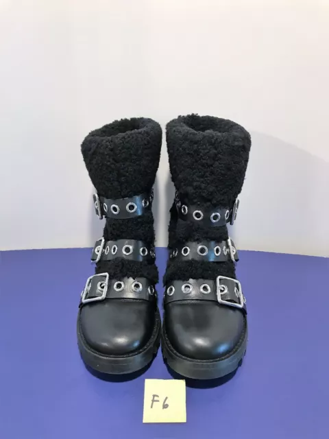 NEW Marc By Marc Jacobs 'FROST' Black Grommet Buckle Shearling Biker Boots 36 F6