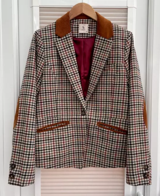 TU checked Tweed Brown Riding Style Jacket  With Elbow Patches UK Size 14