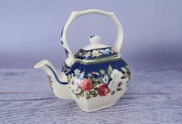 Ascot Miniature Porcelain Teapot Blue Floral