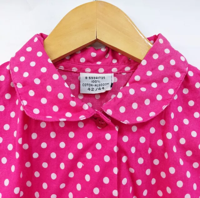 Hot Pink White Polka dot Vintage 80s Women Button Shirt Collar Size 8 10 S Retro 2