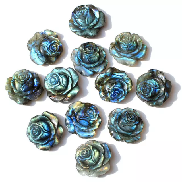 Natural Crystal Hand Carved Labradorite Rose Flower Quartz Gemstone Healing Gift