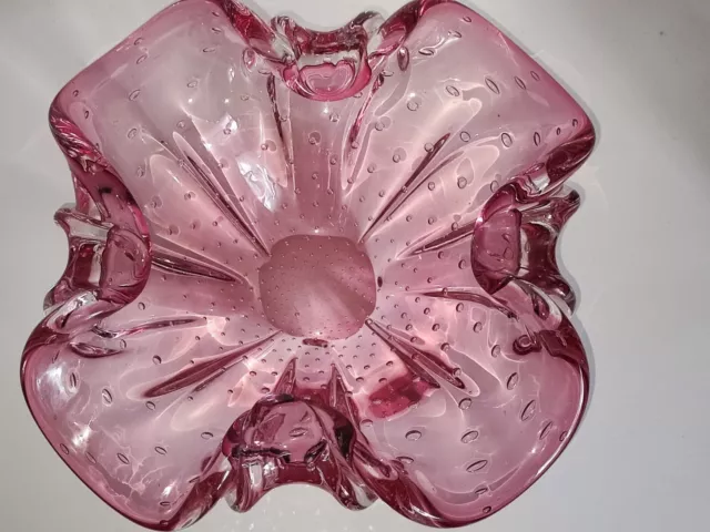 Riesige 3,8 kg Muranoglas Schale Barovier & Toso pink rosa Vase