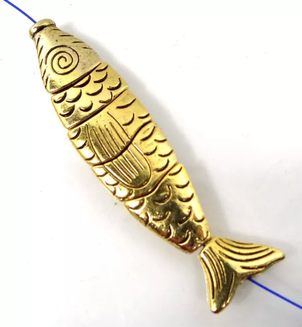 1 Greek Worry Fish Large Golden Pewter Assembling Focal Pendant Bead 70x15mm