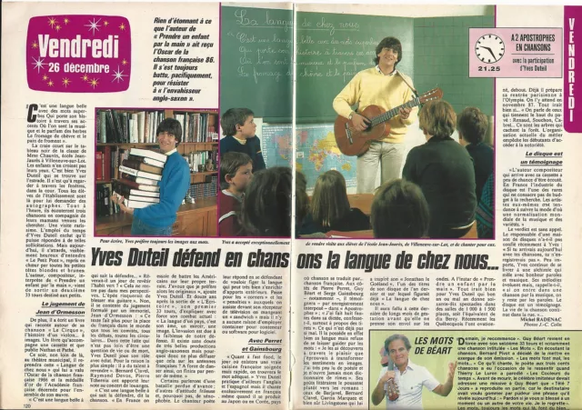 Coupure de presse Clipping 1988 Yves Duteil   (2 pages)