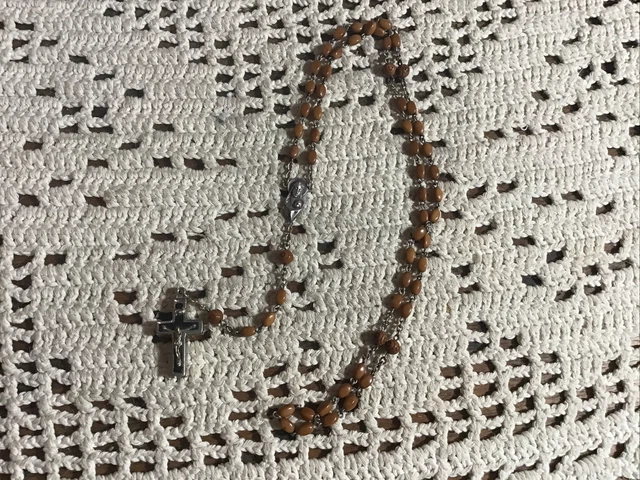 Antique seed bean rosary with crucifix hidden compartment reliquary cross