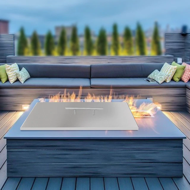 Fire Pit Lid 21"x9" For Drop-in Fire Pit Burner Pan Protector Stainless Steel