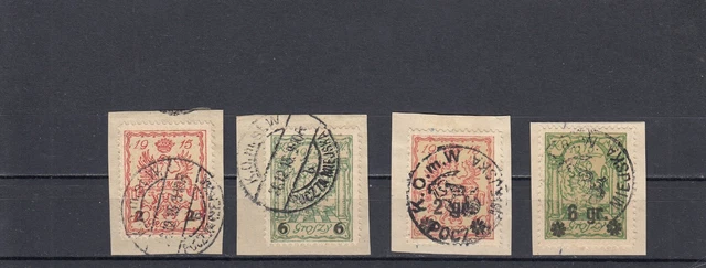 Polen  1915 J  Warschau MiNr. 7-10 auf Papier gute Stempel