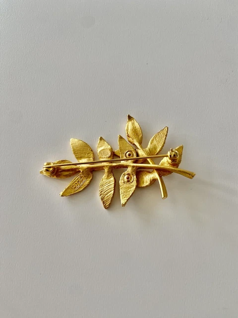 Broche signée JJ vintage dorée feuilles 3