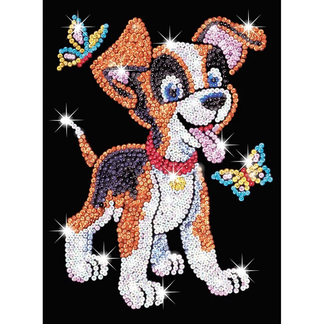 Monas Cachorros Sequin Art . Plug-Imagen 28x37x4cm Infantil Paillettenbild Perro