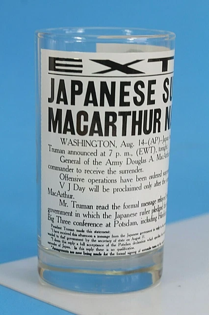 Japanese Surrender, MacArthur Named Chief, Newspaper Headline Glass. Phoenix.