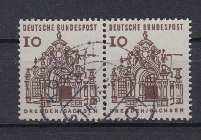 Bund 454 waagerechtes Paar Deutsche Bauwerke klein 10 Pf gestempelt /4