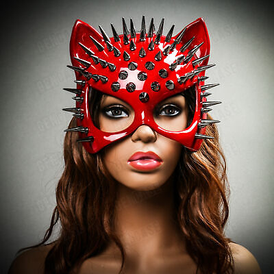 Red Spike Sexy CAT Halloween Mask Steampunk Masquerade Punk Style Party Costume