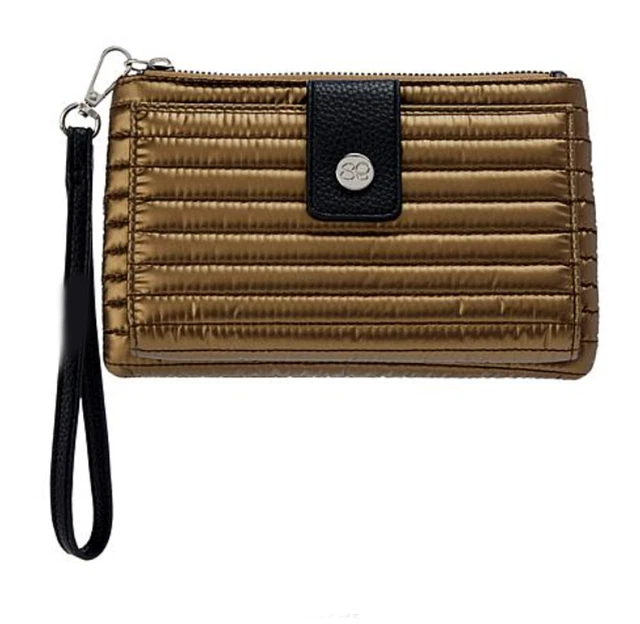 Samantha Brown Luggage Travel To-Go Wristlet Quilted Wallet ~ Gold/Black 2
