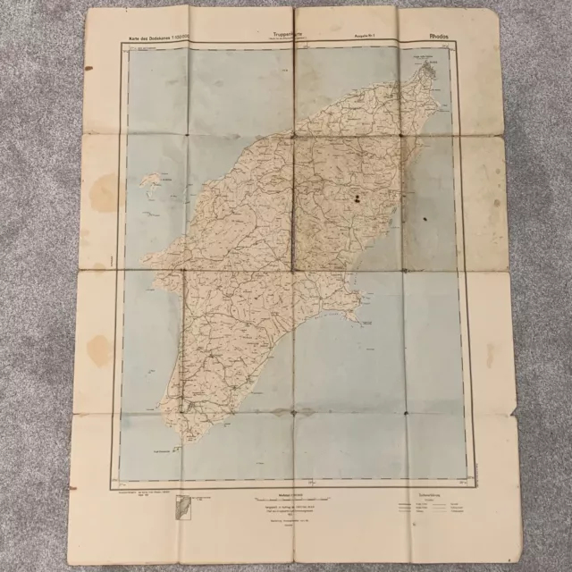 WW2 German Map Battle & Occupation of Rhodes - Mediterranean War Rhodos Greece