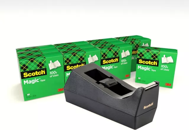 Scotch Klebebandabroller Schwarz + Magic Klebeband 19mm x 33m - 12 Rollen - Nach