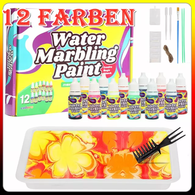 Wassermarmorierfarbe 12 Farben Marmorierfarbe Marbling Paint Kit für Kinder 6+