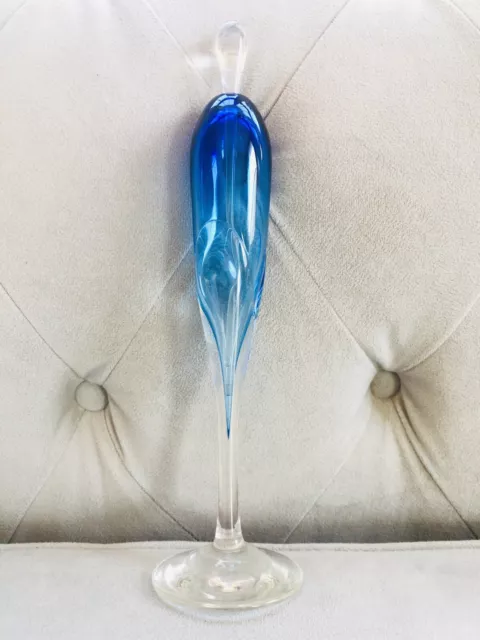 Vtg Phillip Nolley Beautiful Blue Art Glass Perfume Bottle Signed 11” Tall 1989