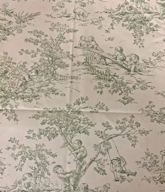 Vintage P Kaufmann Fabric Lot Green Off White Toile Children Animals At Play OOP Vintage P Kaufmann Fabric Lot Green Off White Toile Children Animals At Play OOP