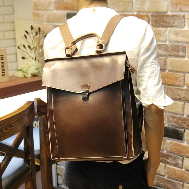 Men Travel Faux Leather Backpack Packsack Briefcase Laptop Messenger Bag Handbag