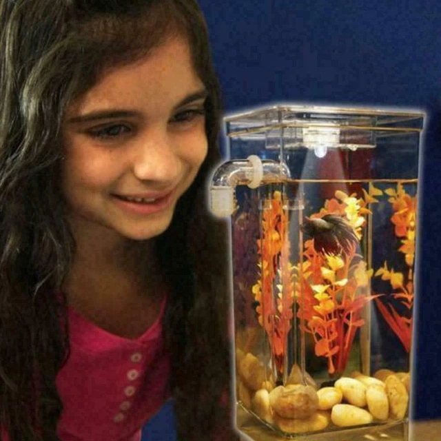 Kids Fish Tank Self Cleaning Small Desktop Fish Aquarium Clean Easy. LED F8Y7 8
