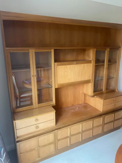 Vintage Nathan Squares Sideboard Teak Wood Glass Doors Drawers Mid Century MCM