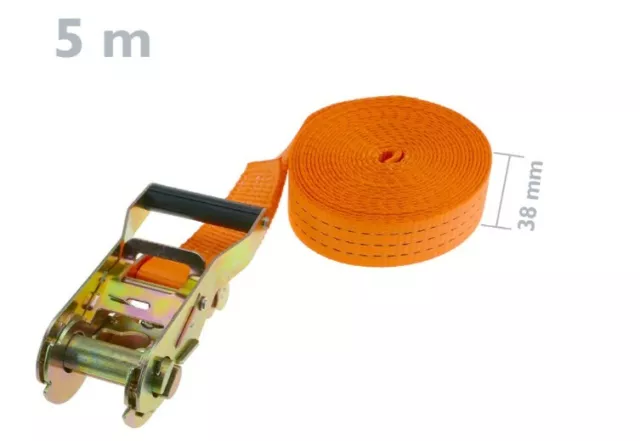 Sangles d'arrimage à cliquet 5mx38mm Orange crochets mètalliques revetus de PVC