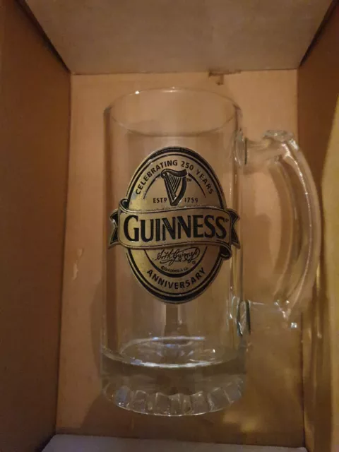 LARGE GUINNESS 250th ANNIVERSARY GLASS TANKARD BAR PUB MAN CAVE