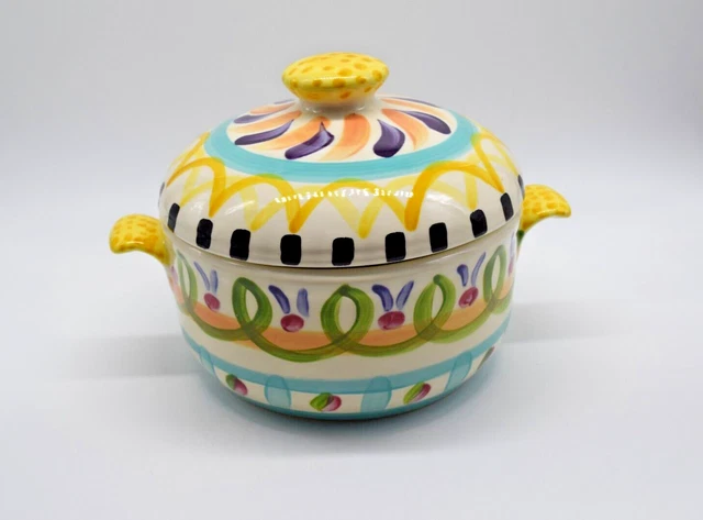 1997 Vicki Carroll Razzle Dazzle 2 Handle W/Lid Casserole Vegetable Serving Dish