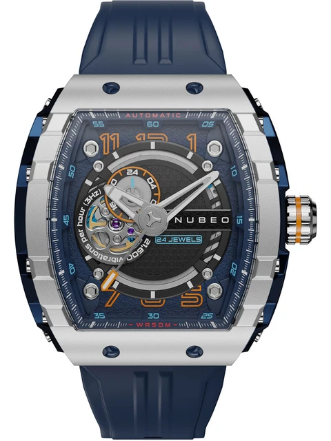 Montre Nubeo Magellan Automatique 24h - Boîtier 49mm Acier Bleu/or - Bracelet Silicone - Neuf Avec étiquettes