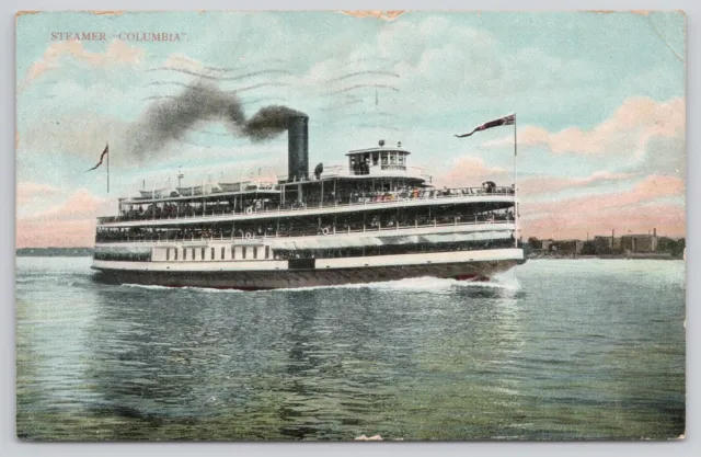 1907 Steamer S.S. Columbia Detroit, Michigan Antique Postcard to Eau Claire, WI