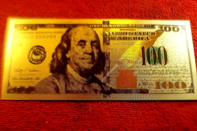2009-A BENJAMIN FRNAKLIN 1 GRAM 24k GOLD NOTE $100 DOLLAR BELL IS 1 GRAM