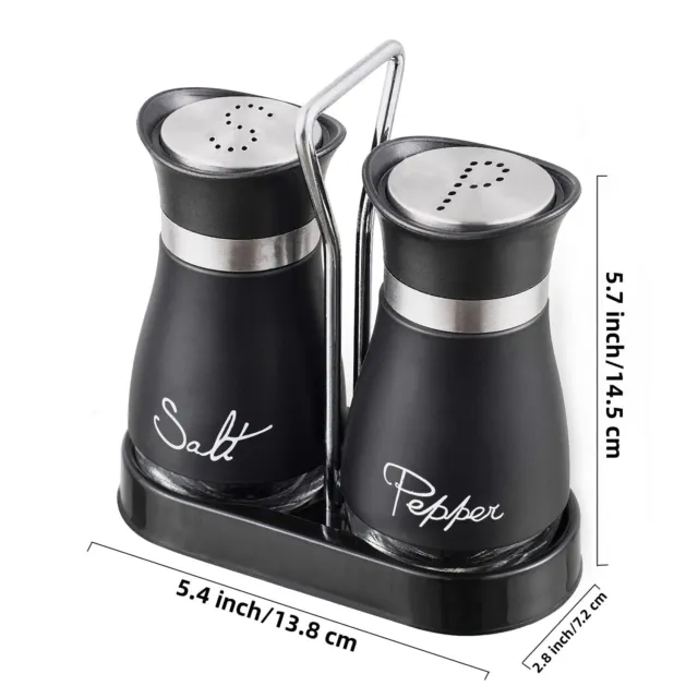 Pack of 2 Salt And Pepper Shakers Pots Dispensers Cruet Jars Set with Holder 3