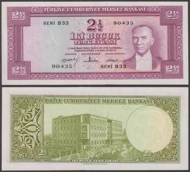 Turkey, 2 1/2 Lira, L. 1930 (15.2.1960), UNC, P-153