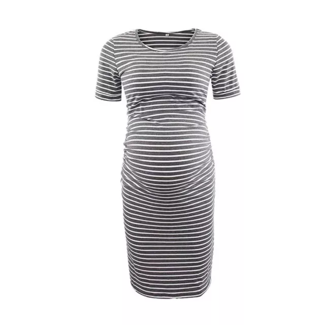 Womens Striped Dress Lining Nursing Dress Pregnant Maternity Crew Neck Clothes