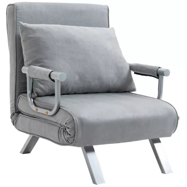 Sofa Bed Foldable Portable Armchair Sleeper Lounge  Pillow Light Grey