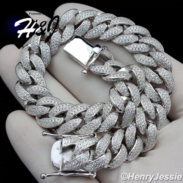 7.5"Men Solid 925 Sterling Silver 12Mm Icy Bling Cz Miami Cuban Curb Bracelet*12