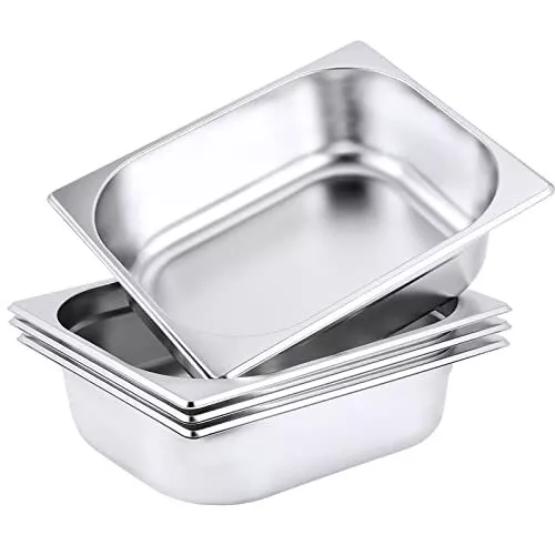 KOHAND 4 Pack 1/2 Sizes Steam Table Pan Anti-Jam Stainless Steel Steam Pan Ho...