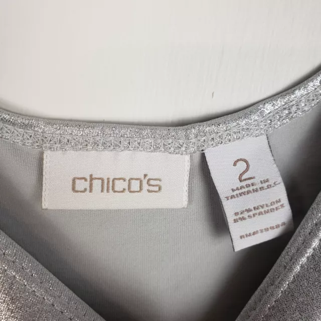 CHICOS 2 WOMENS Large metallic sparkle glitter silver nylon spandex ...