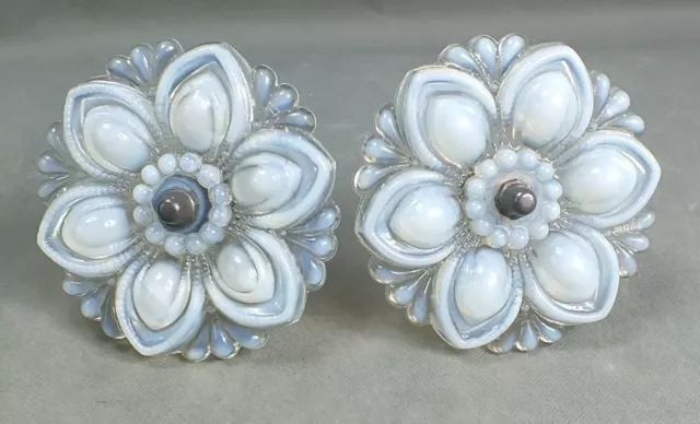 Antique VICTORIAN Sandwich Glass CURTAIN Flower TOE BACKS Lot of 2