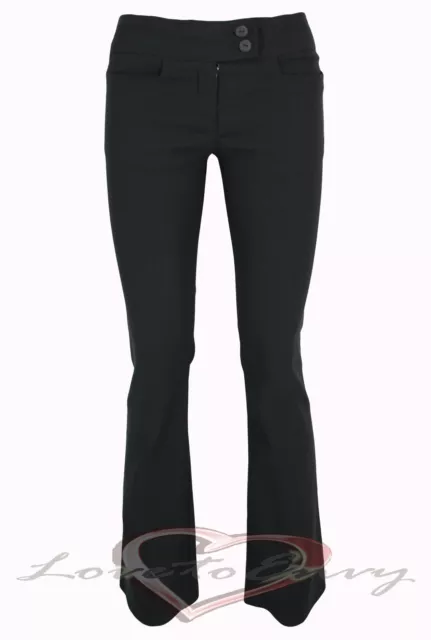 Ladies Girls Black School Work Office Black Bootleg Trousers S6-14 3 Leg Lengths