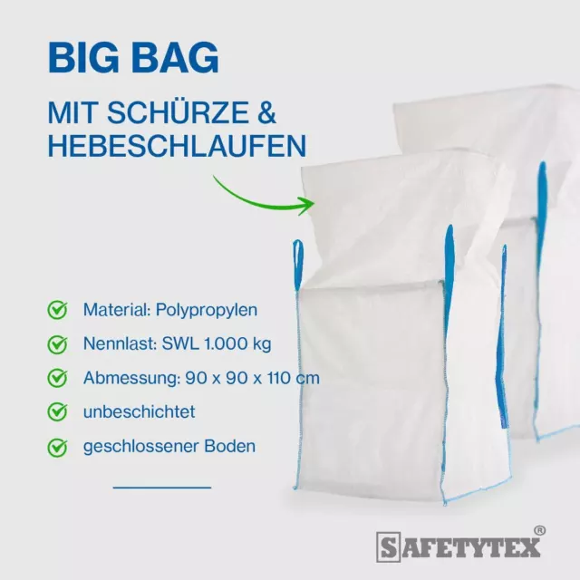 BIG BAG BIGBAG BAGS 1000kg Schürze Entsorguns Sack Schüttgutbehälter 90x90x110cm 3