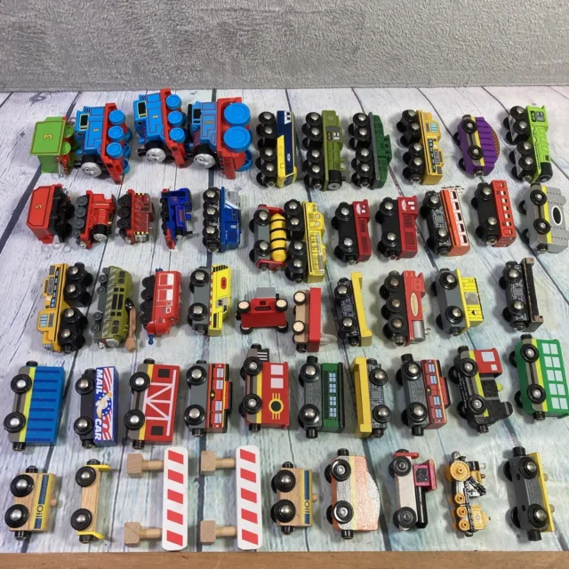 Wooden Railway Train Lot 51 Pieces Various Brands and Sizes Wood Plastic Diecast