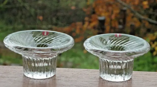 A Pair,Iittala Finland Crystal'Poppa'Taper/Candle Holders Candlesticks + Labels 3